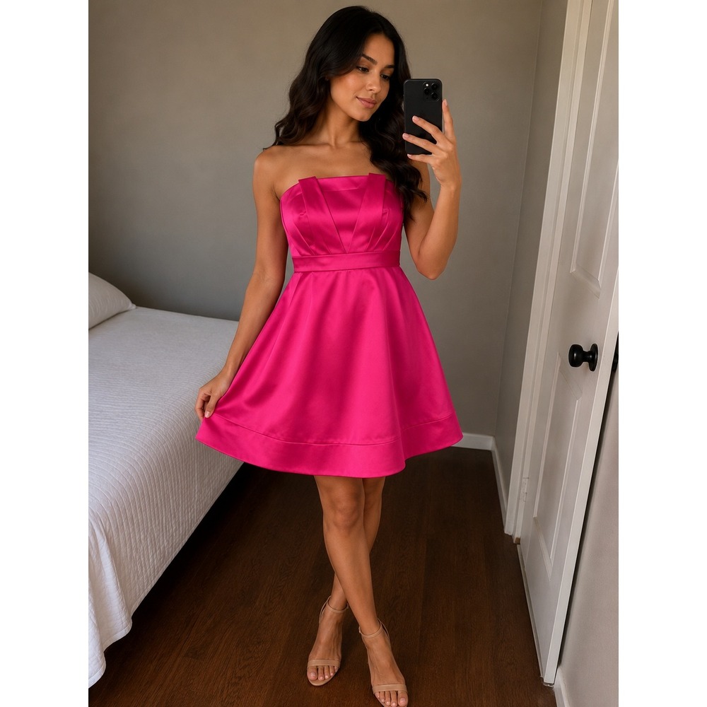 Alfred Angelo 2 Fuchsia Strapless Vibrant Party Bridal Formal Prom Midi Dress